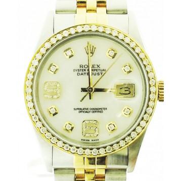 Rolex Datejust 18K Yellow Gold and Stainless Steel Diamond Bzel and Dial 36mm Watch